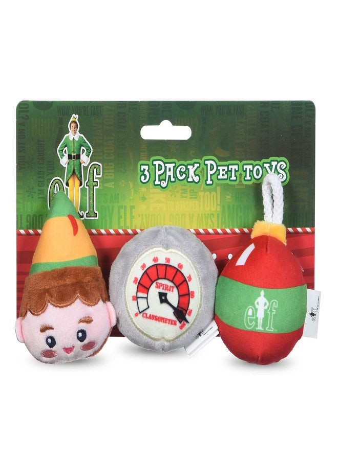 Elf: Holiday Plush Squeaker Buddy The, Clausometer, and Ornament Ball Set - 3pc Toy Set(3”) - Image 1